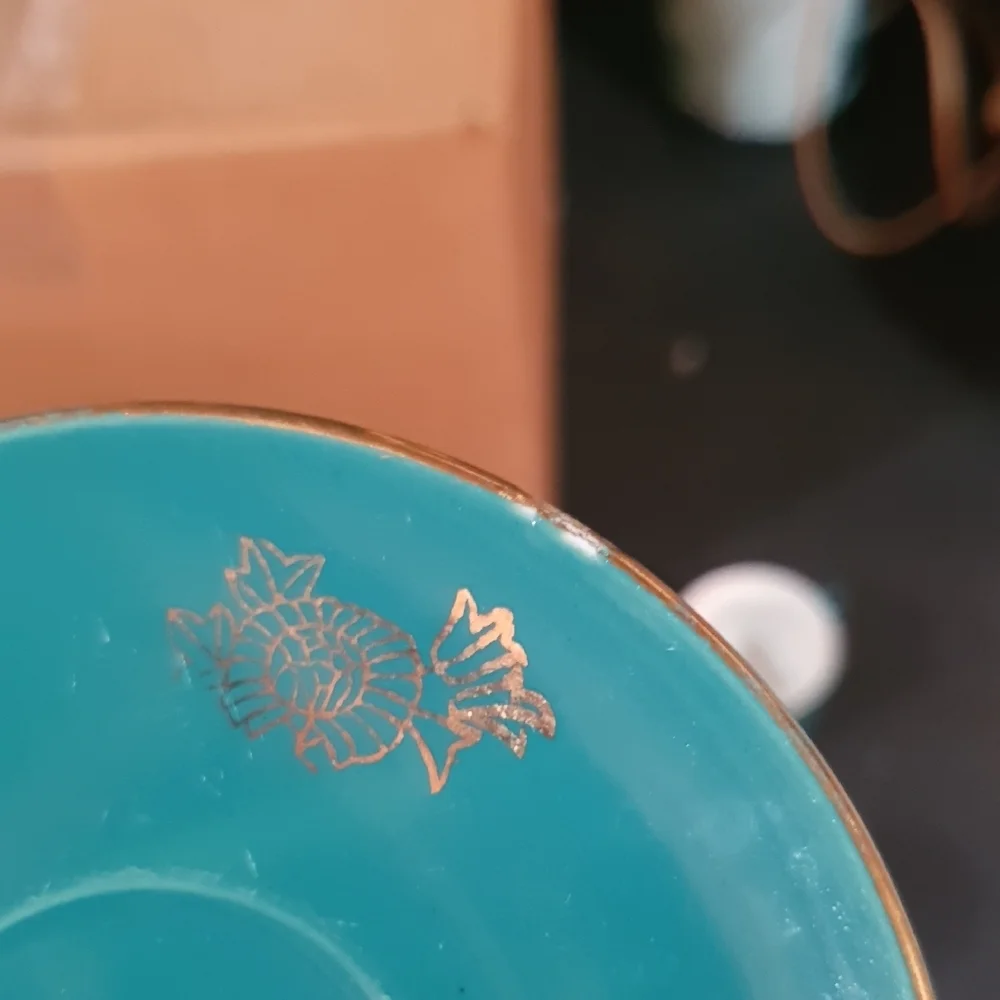 Asian Inspired Design Teal Ceramic Cup and Saucer Set - Picture 10 of 11